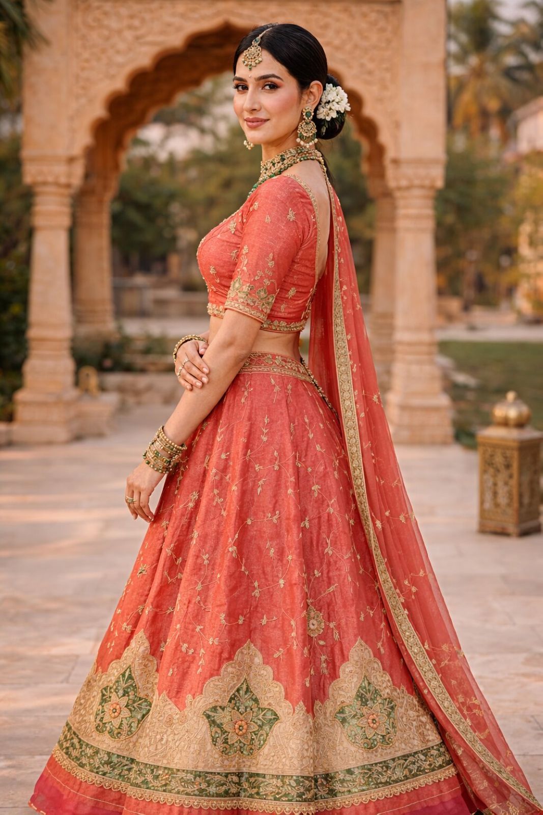 Sanskriti Vintage Red Pure Silk Unstitched Lehenga Hand Embroidered Zardozi Zari