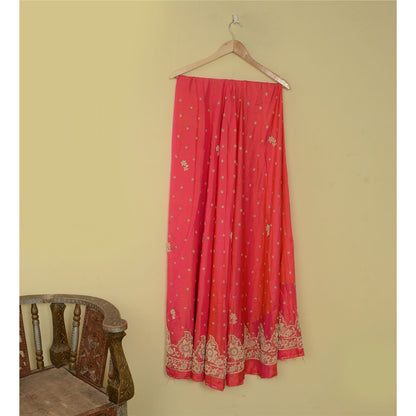 Sanskriti Vintage Pink Artificial Silk Unstitch Lehenga Hand Embroidered Zardozi