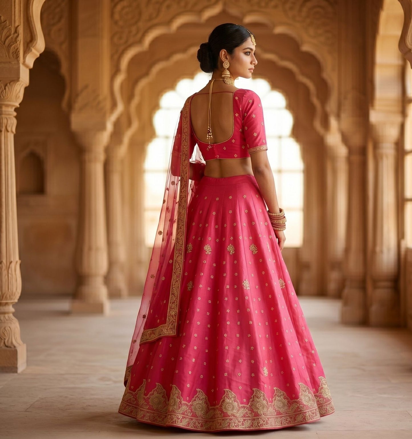 Sanskriti Vintage Pink Artificial Silk Unstitch Lehenga Hand Embroidered Zardozi