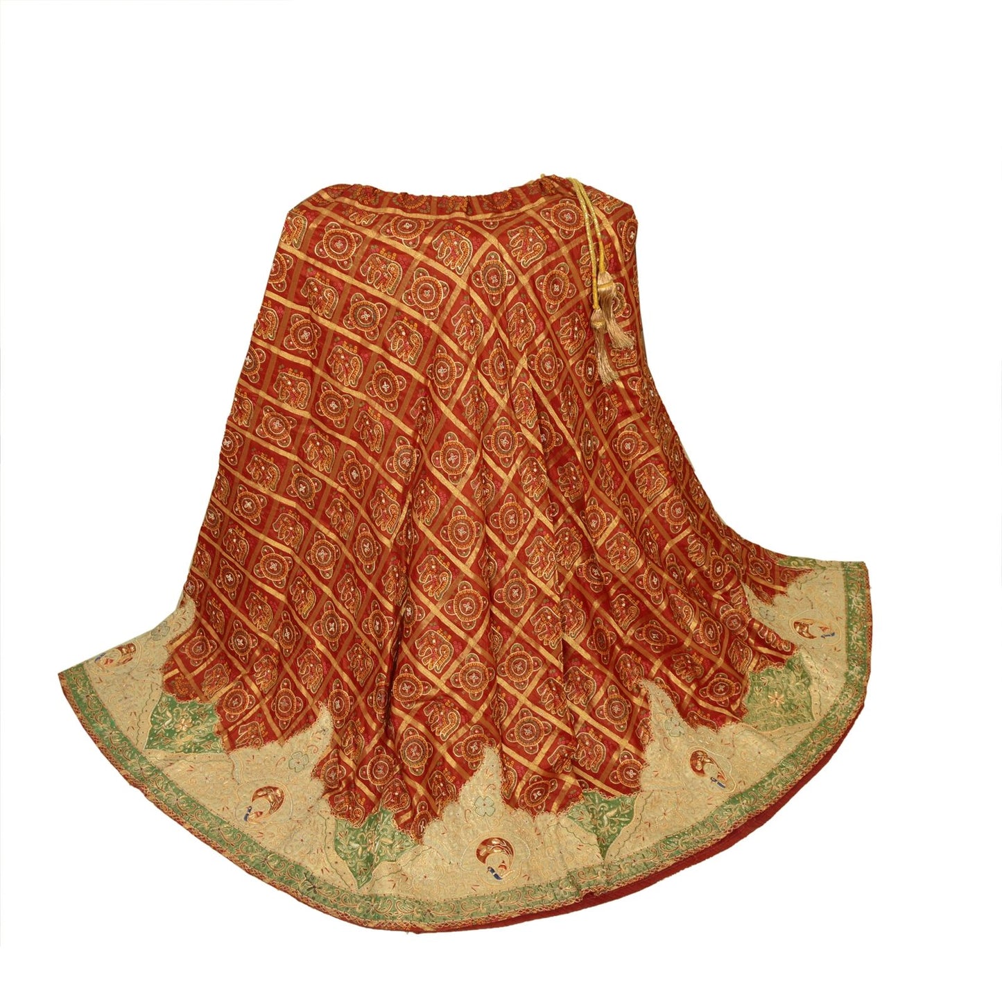 Sanskriti Vintage Red Pure Silk Stitch Lehenga HandEmbroidery Bandhani Gharchola