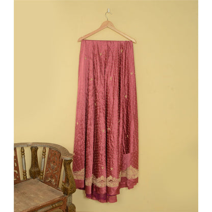 Sanskriti Vintage Pink Artificial Silk Unstitch Lehenga Hand Embroidered Zardozi