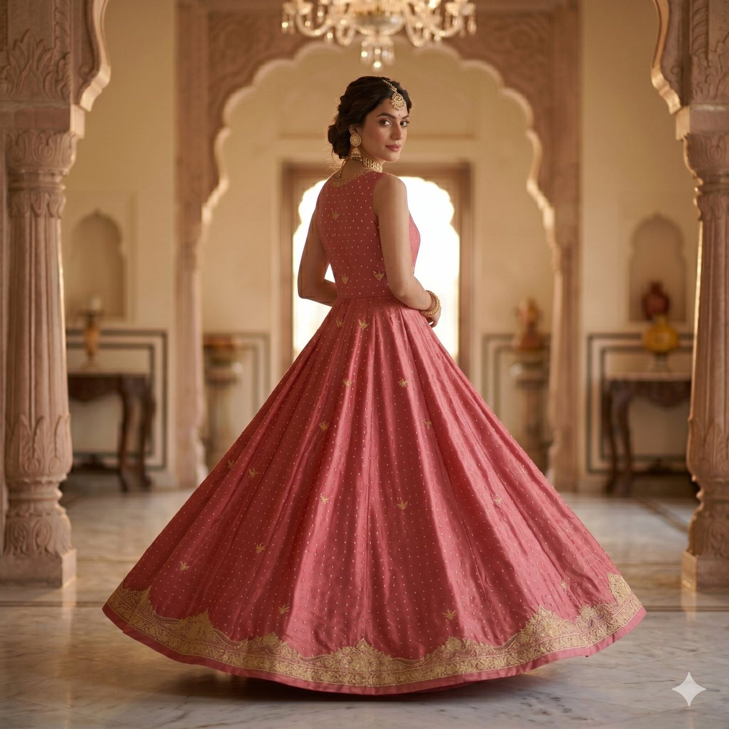 Sanskriti Vintage Pink Artificial Silk Unstitch Lehenga Hand Embroidered Zardozi