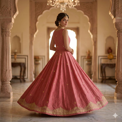 Sanskriti Vintage Pink Artificial Silk Unstitch Lehenga Hand Embroidered Zardozi