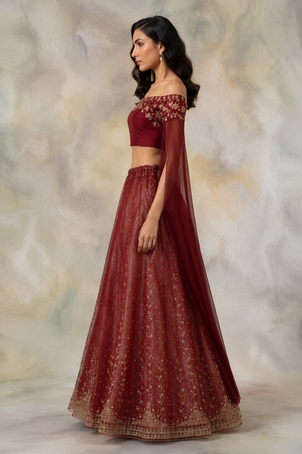 Sanskriti Vintage Red Net Stitched Lehenga Hand Embroidery Dabka Beaded Bridal