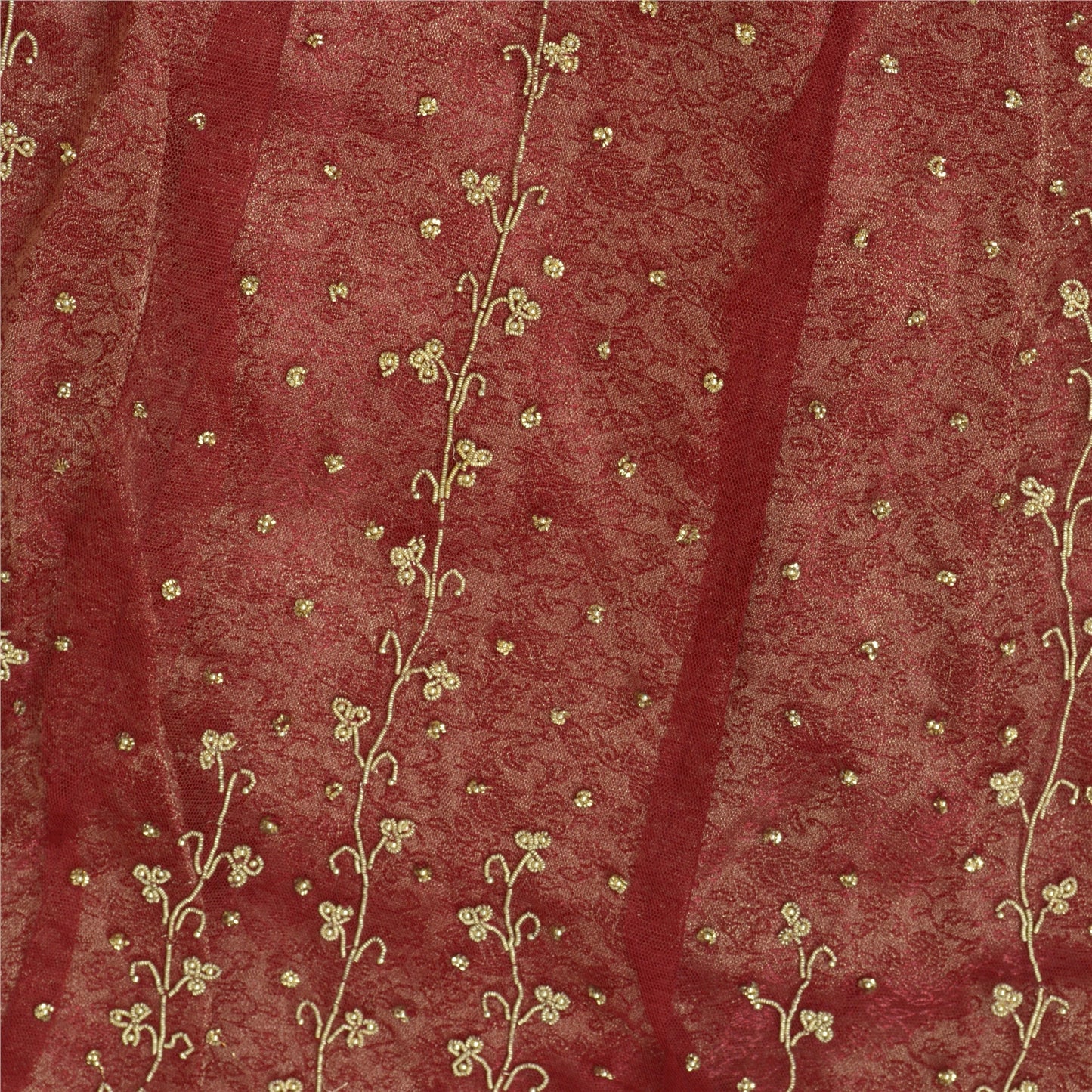 Sanskriti Vintage Red Net Stitched Lehenga Hand Embroidery Dabka Beaded Bridal