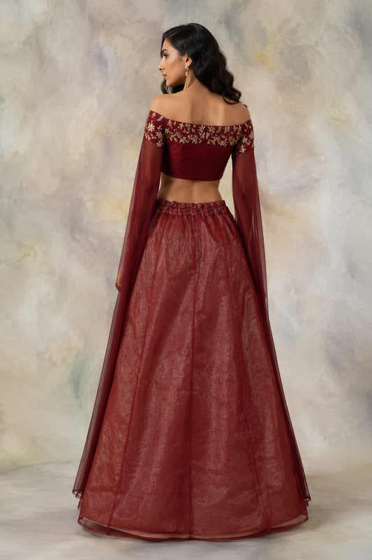 Sanskriti Vintage Red Net Stitched Lehenga Hand Embroidery Dabka Beaded Bridal