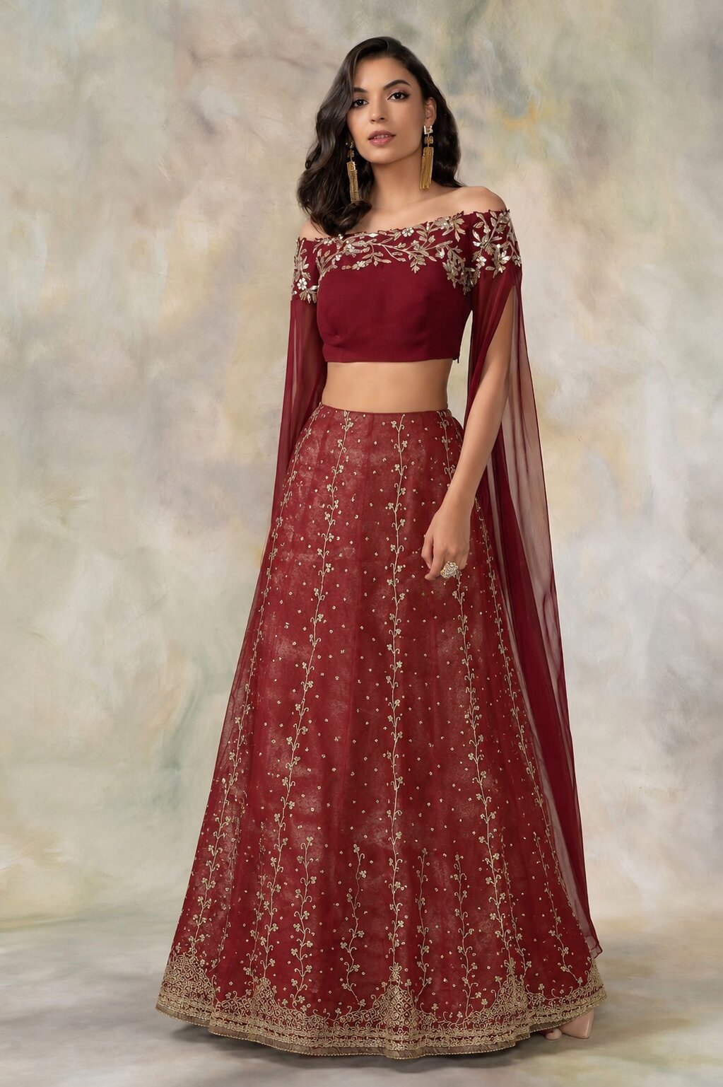 Sanskriti Vintage Red Net Stitched Lehenga Hand Embroidery Dabka Beaded Bridal