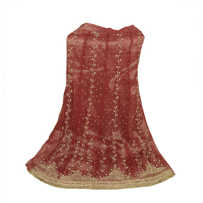 Sanskriti Vintage Red Net Stitched Lehenga Hand Embroidery Dabka Beaded Bridal