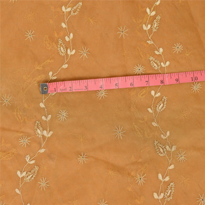 Sanskriti Vintage Orange Net Unstitched Indian Lehenga Hand Embroidered Zardozi