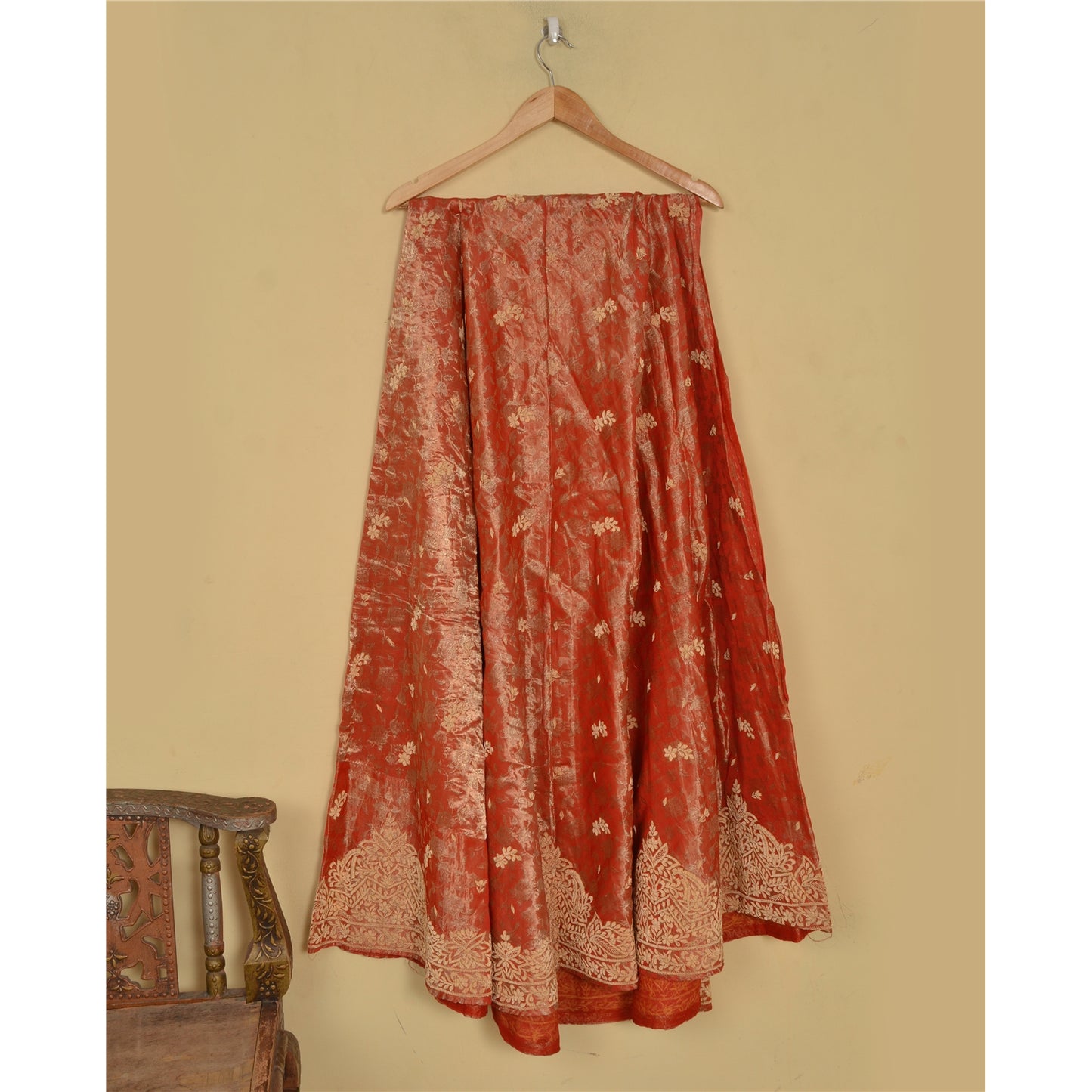 Sanskriti Vintage Orange Pure Silk Unstitched Lehenga Hand Embroidered Zardozi