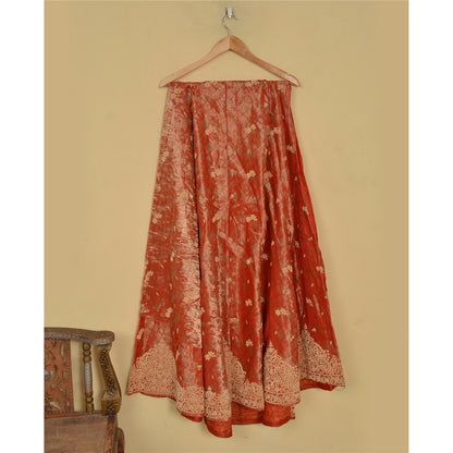 Sanskriti Vintage Orange Pure Silk Unstitched Lehenga Hand Embroidered Zardozi