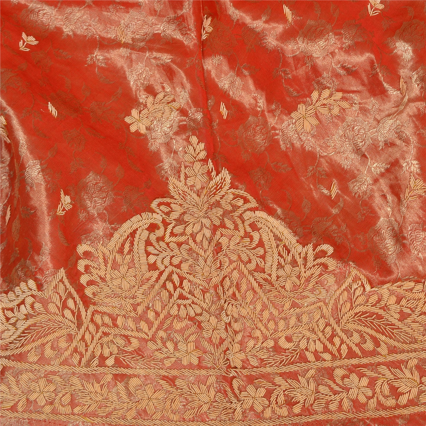 Sanskriti Vintage Orange Pure Silk Unstitched Lehenga Hand Embroidered Zardozi