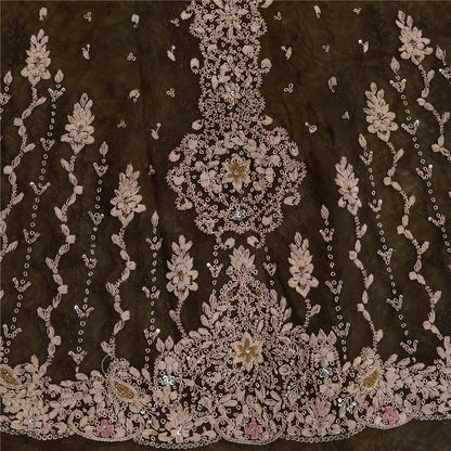 Sanskriti Vintage Brown Net Unstitched Lehenga Wedding Hand Embroidered Zardozi
