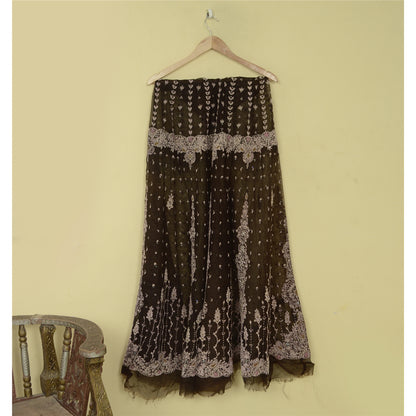 Sanskriti Vintage Brown Net Unstitched Lehenga Wedding Hand Embroidered Zardozi