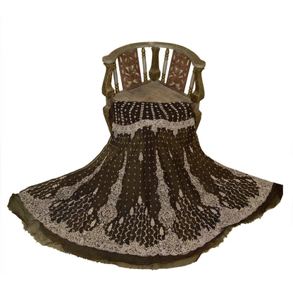 Sanskriti Vintage Brown Net Unstitched Lehenga Wedding Hand Embroidered Zardozi