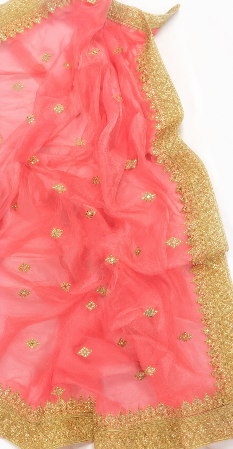 Sanskriti Vintage Green Net Stitched Lehenga Dupatta Set Hand Embroidered Mirror