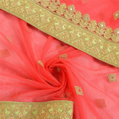Sanskriti Vintage Green Net Stitched Lehenga Dupatta Set Hand Embroidered Mirror