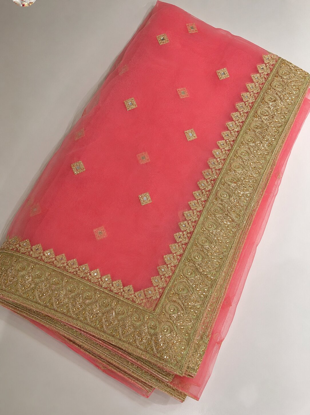 Sanskriti Vintage Green Net Stitched Lehenga Dupatta Set Hand Embroidered Mirror