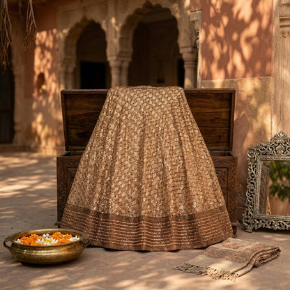 Sanskriti Vintage Golden Stitched Lehenga Indian Hand Embroidered Zardozi Zari