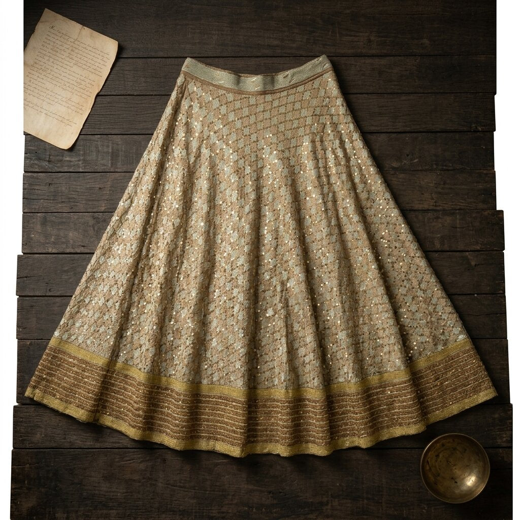 Sanskriti Vintage Golden Stitched Lehenga Indian Hand Embroidered Zardozi Zari