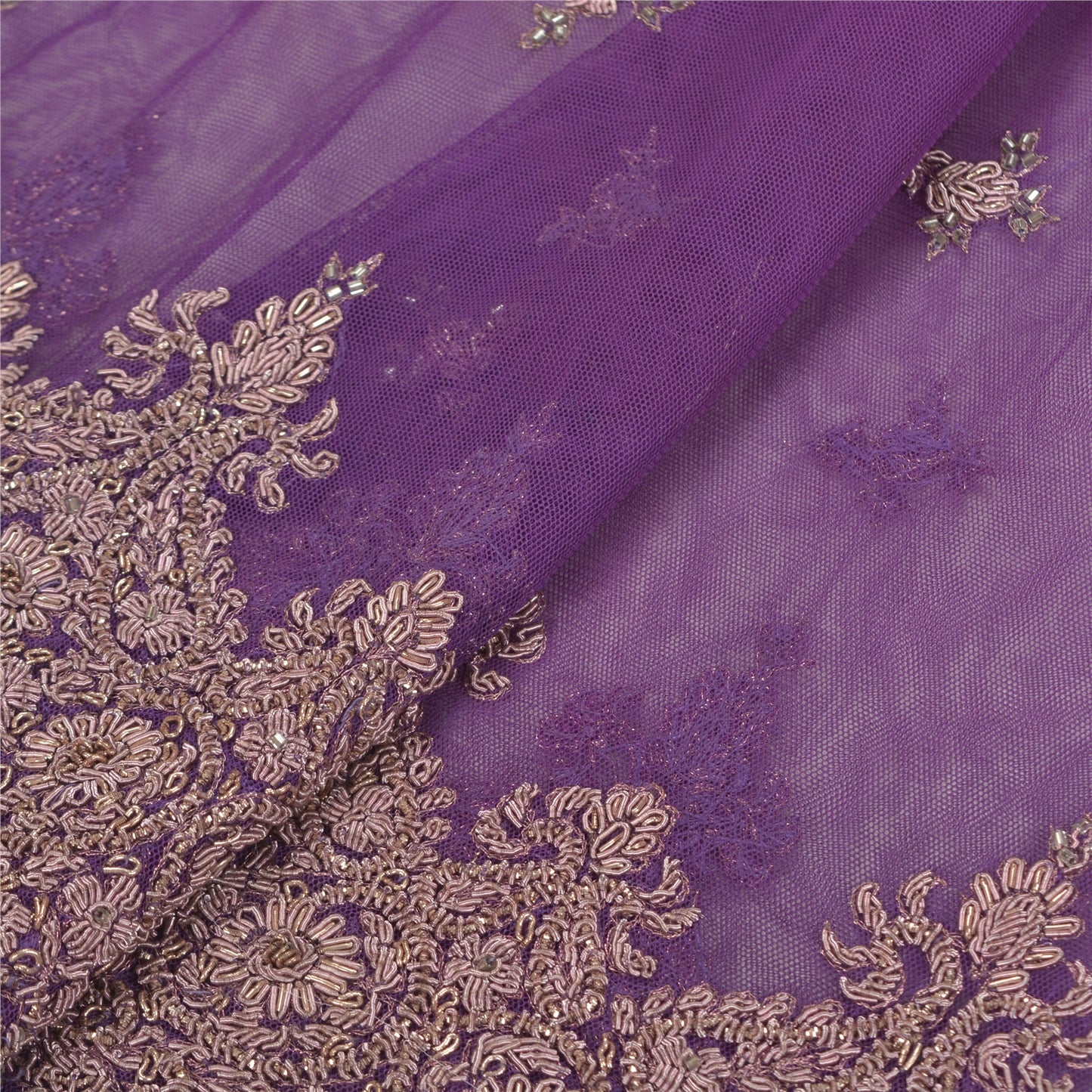 Sanskriti New Purple Net Unstitched Lehenga Hand Embroidered Zardozi Wedding