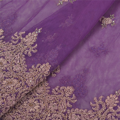 Sanskriti New Purple Net Unstitched Lehenga Hand Embroidered Zardozi Wedding