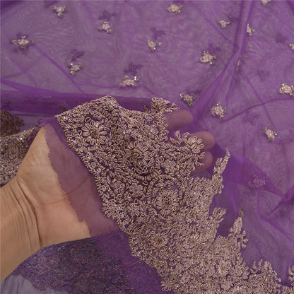Sanskriti New Purple Net Unstitched Lehenga Hand Embroidered Zardozi Wedding