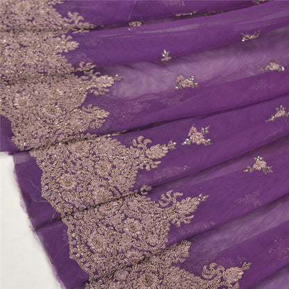 Sanskriti New Purple Net Unstitched Lehenga Hand Embroidered Zardozi Wedding