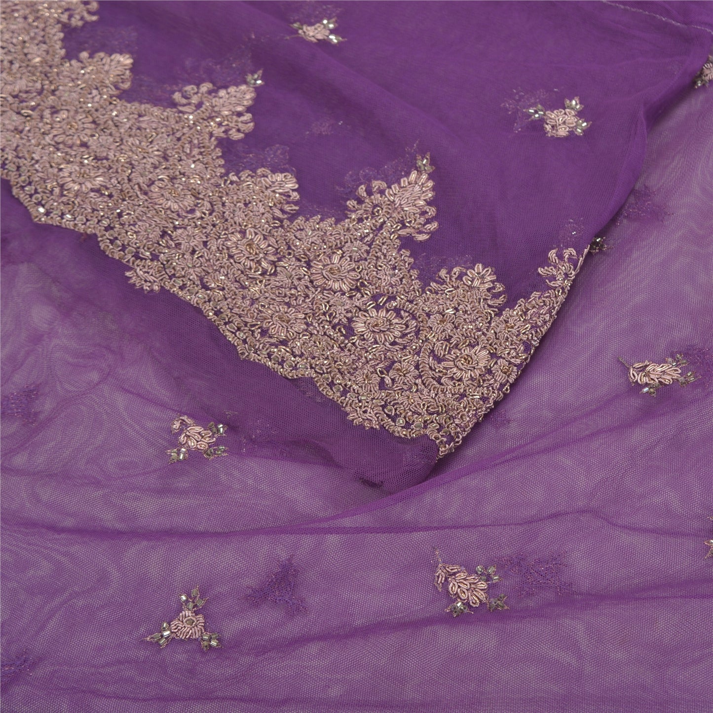 Sanskriti New Purple Net Unstitched Lehenga Hand Embroidered Zardozi Wedding