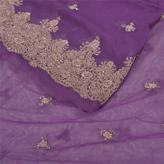 Sanskriti New Purple Net Unstitched Lehenga Hand Embroidered Zardozi Wedding
