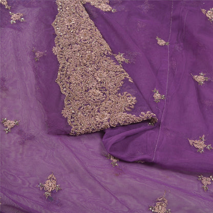 Sanskriti New Purple Net Unstitched Lehenga Hand Embroidered Zardozi Wedding