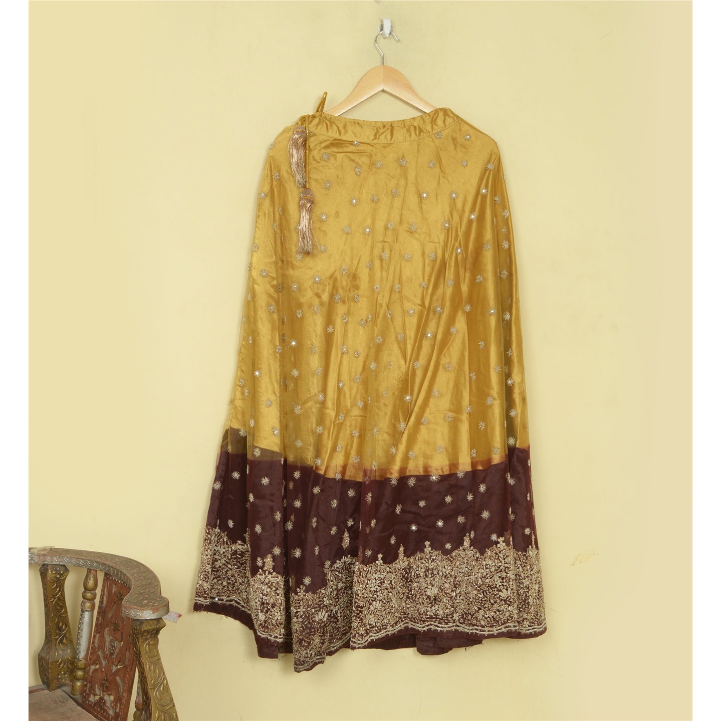 Sanskriti Vintage Golden Net Stitched Lehenga Wedding Hand Embroidery Zardozi