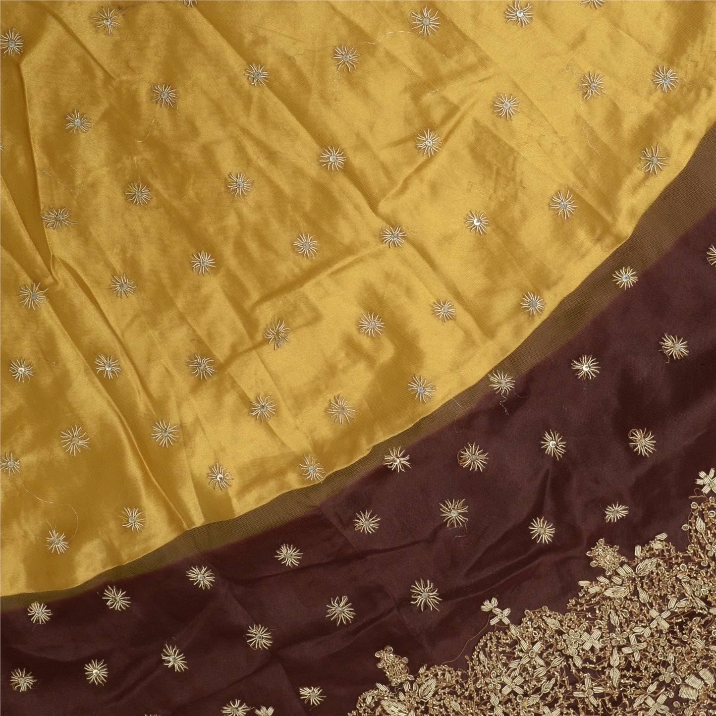 Sanskriti Vintage Golden Net Stitched Lehenga Wedding Hand Embroidery Zardozi