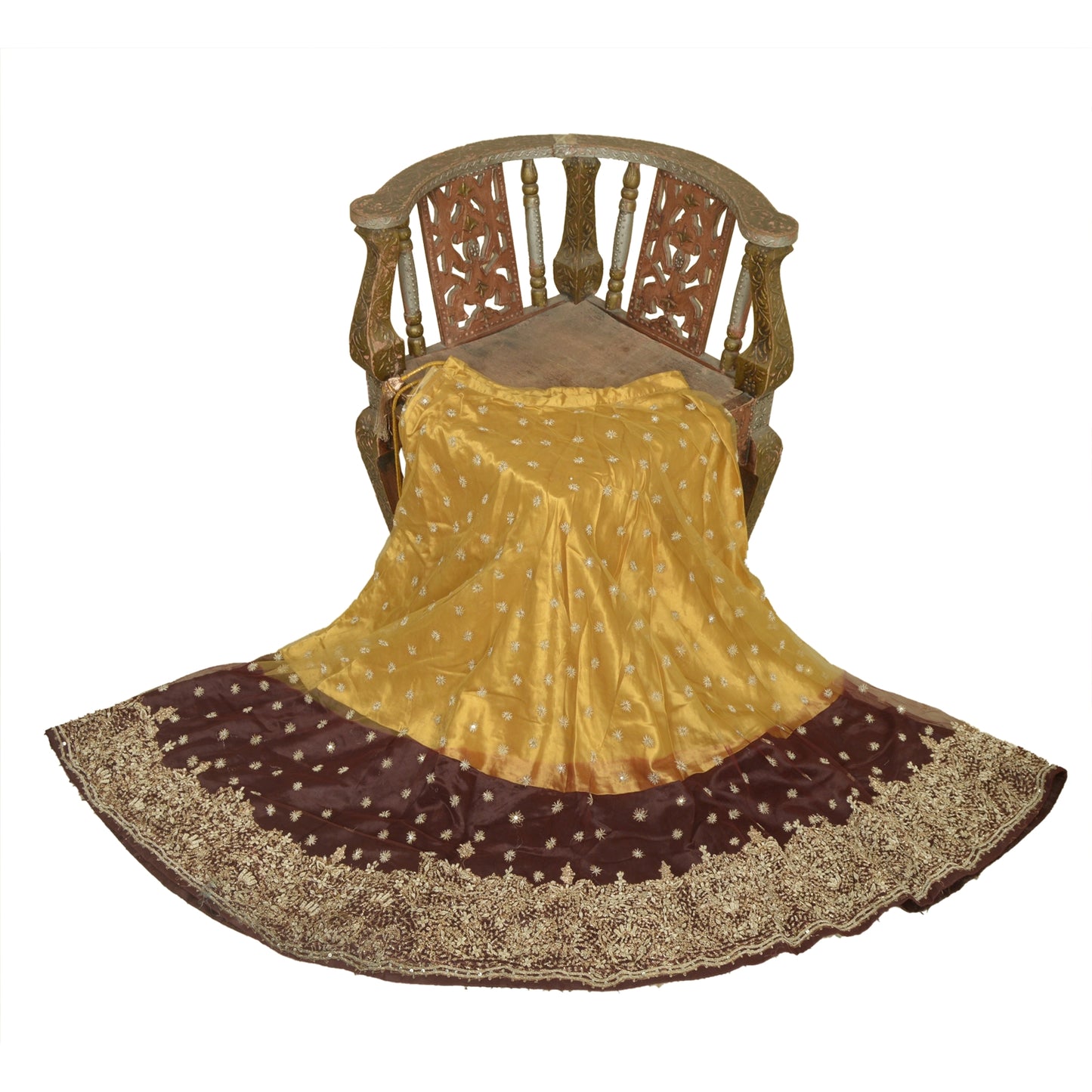 Sanskriti Vintage Golden Net Stitched Lehenga Wedding Hand Embroidery Zardozi