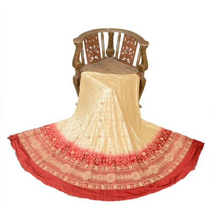 Sanskriti New Golden-Red Pure Silk Unstitched Lehenga Hand Embroidered Zardozi