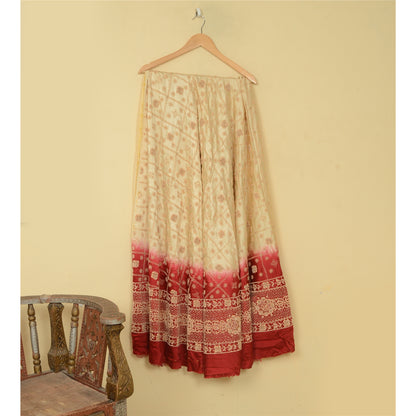 Sanskriti New Golden-Red Pure Silk Unstitched Lehenga Hand Embroidered Zardozi