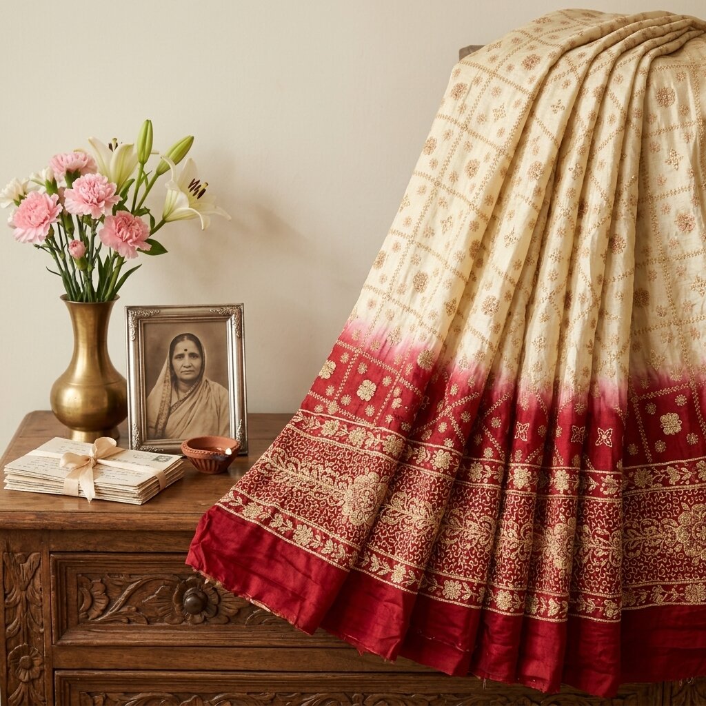 Sanskriti New Golden-Red Pure Silk Unstitched Lehenga Hand Embroidered Zardozi