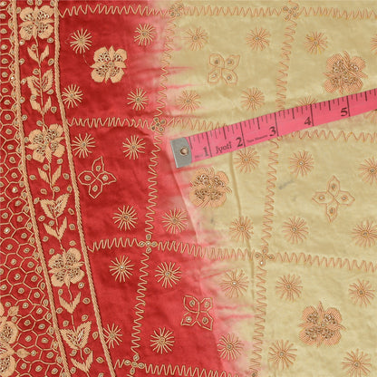 Sanskriti New Golden-Red Pure Silk Unstitched Lehenga Hand Embroidered Zardozi