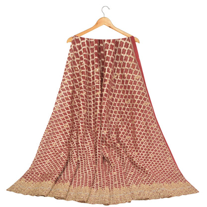 Sanskriti New Red Organza Unstitched Lehenga Hand Embroidered Zardozi Gota Patti