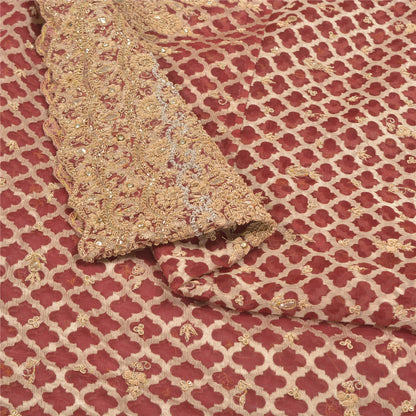 Sanskriti New Red Organza Unstitched Lehenga Hand Embroidered Zardozi Gota Patti