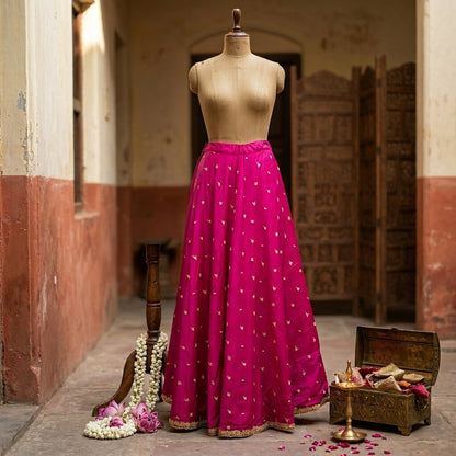 Sanskriti New Pink Pure Silk Unstitched Wedding Lehenga Hand Embroidered Zardozi
