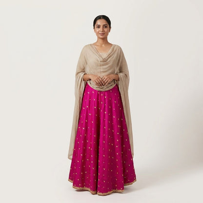 Sanskriti New Pink Pure Silk Unstitched Wedding Lehenga Hand Embroidered Zardozi