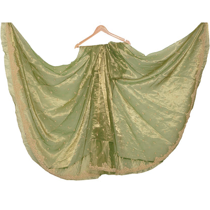 Sanskriti New Green Pure Tissue Silk Unstitched Lehenga Hand Embroidered Zardozi
