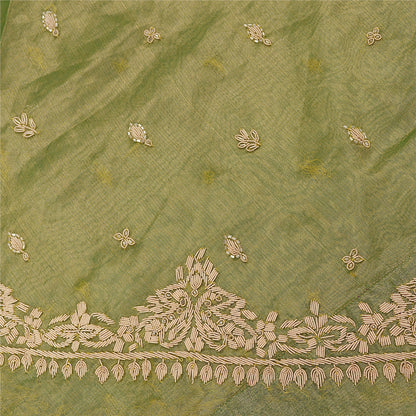 Sanskriti New Green Pure Tissue Silk Unstitched Lehenga Hand Embroidered Zardozi