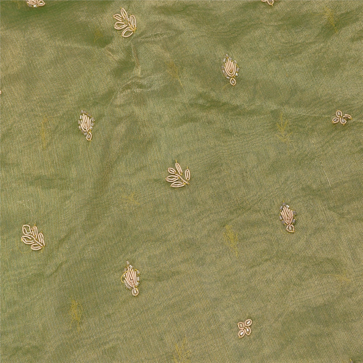 Sanskriti New Green Pure Tissue Silk Unstitched Lehenga Hand Embroidered Zardozi