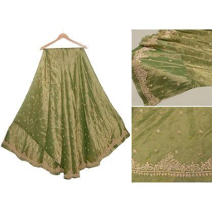 Sanskriti New Green Pure Tissue Silk Unstitched Lehenga Hand Embroidered Zardozi