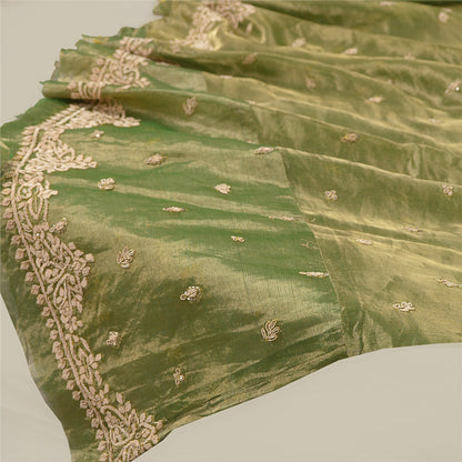 Sanskriti New Green Pure Tissue Silk Unstitched Lehenga Hand Embroidered Zardozi