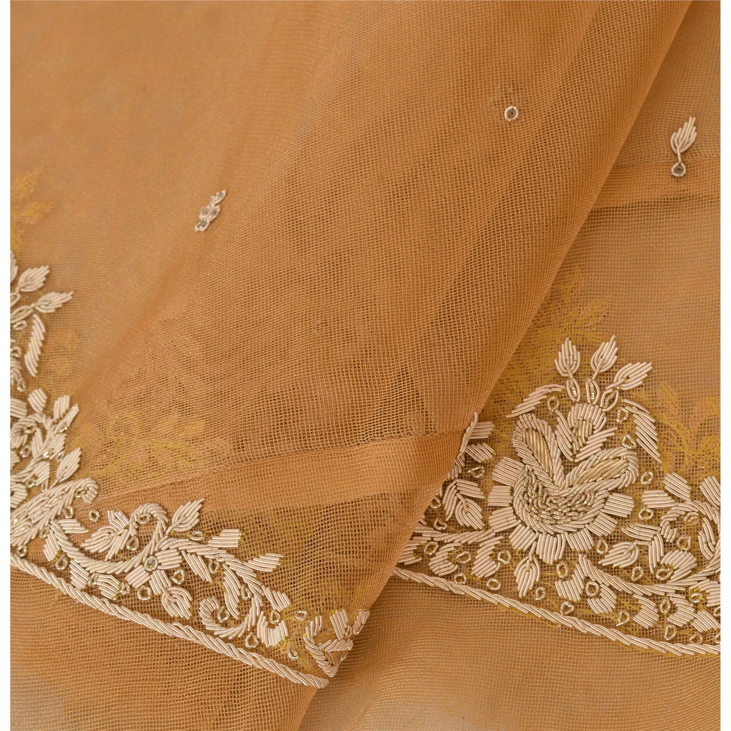 Sanskriti New Brown Net Mesh Unstitched Lehenga Hand Embroidered Zardozi Wedding