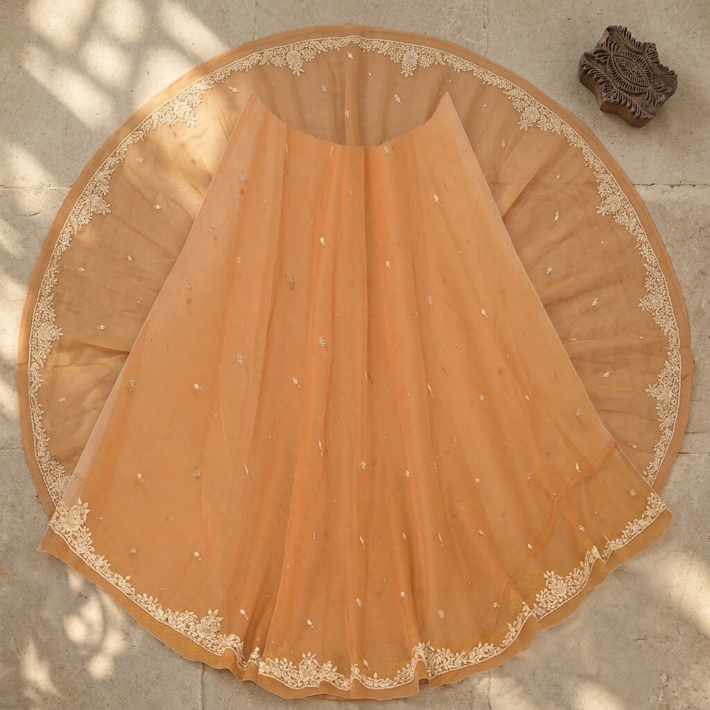 Sanskriti New Brown Net Mesh Unstitched Lehenga Hand Embroidered Zardozi Wedding