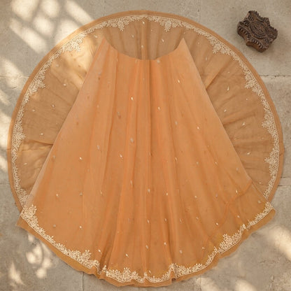 Sanskriti New Brown Net Mesh Unstitched Lehenga Hand Embroidered Zardozi Wedding